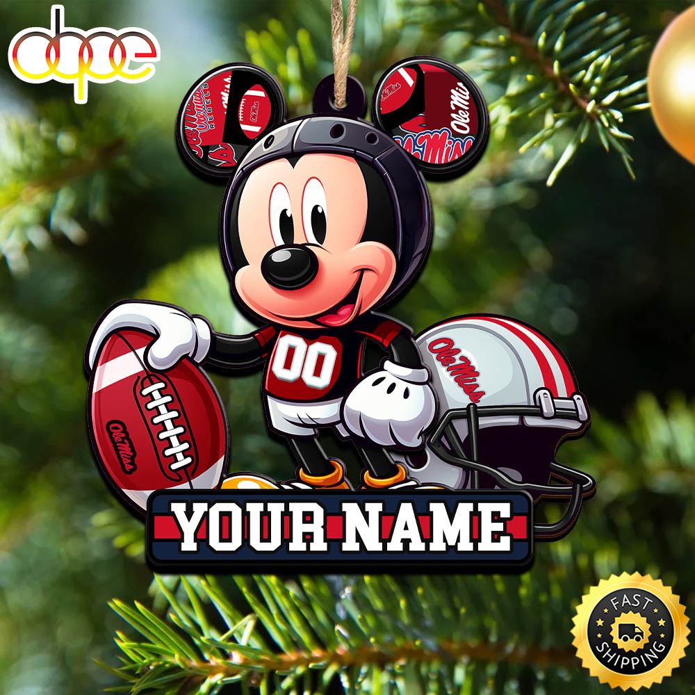 Ncaa Ole Miss Rebels Mickey Mouse Ornament Personalized Your Name