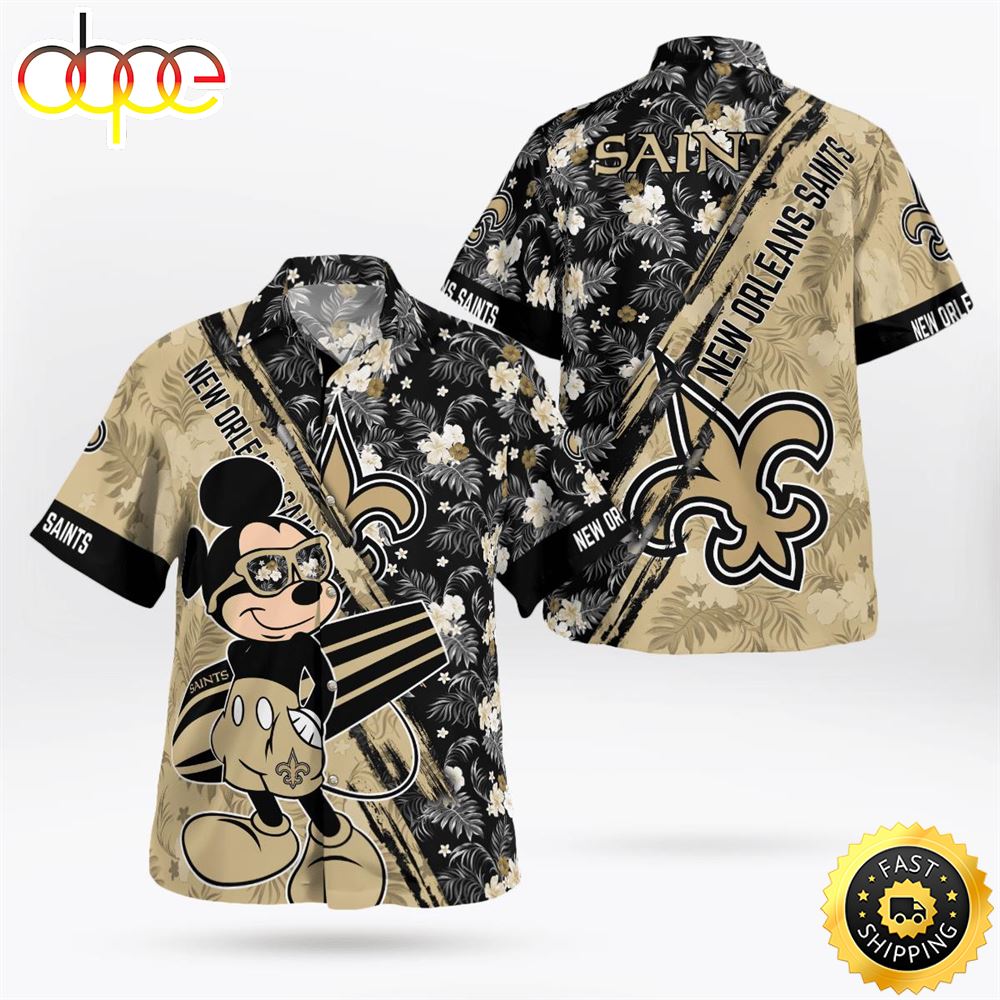 New Orleans Saints Mickey Mouse Floral Short Sleeve Hawaii Shirt