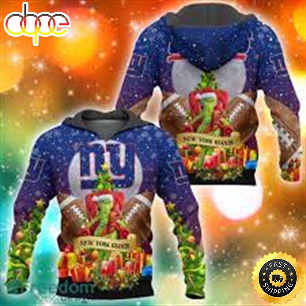 New York Giants NFL Grinch Christmas Tree 3D Hoodie Pullover Prints Png5in