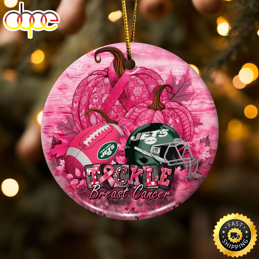 New York Jets Breast Cancer And Sport Team Ceramic Ornament Ow8wnm