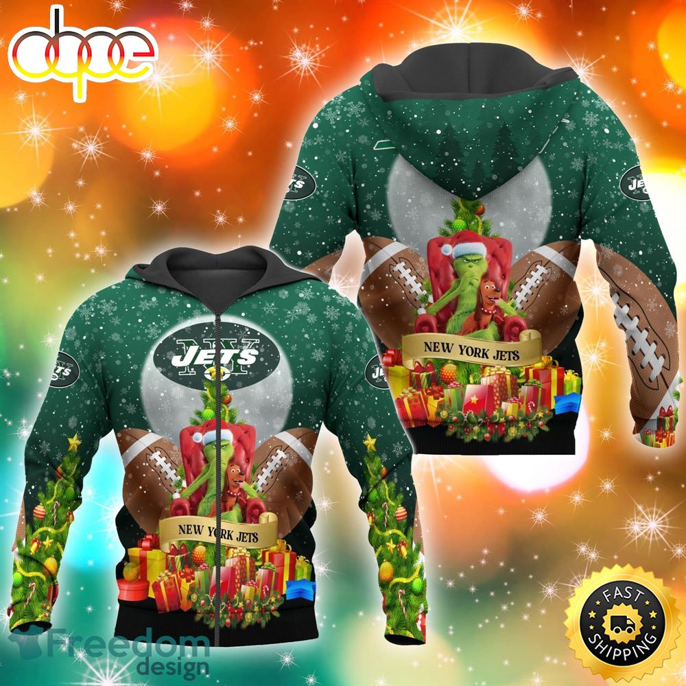 New York Jets NFL Grinch Christmas Tree 3D Hoodie Pullover Prints Bvgqaq