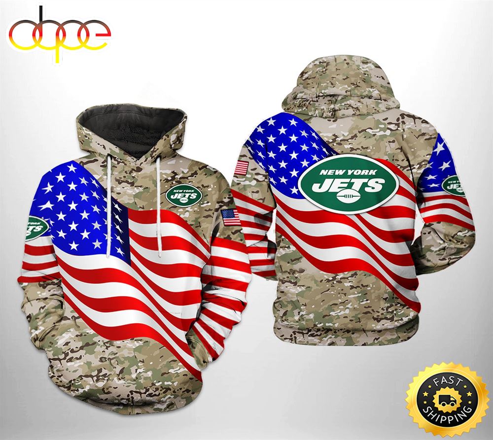 New York Jets NFL US Flag Camo Veteran Team 3D Printed HoodieZipper Hoodie
