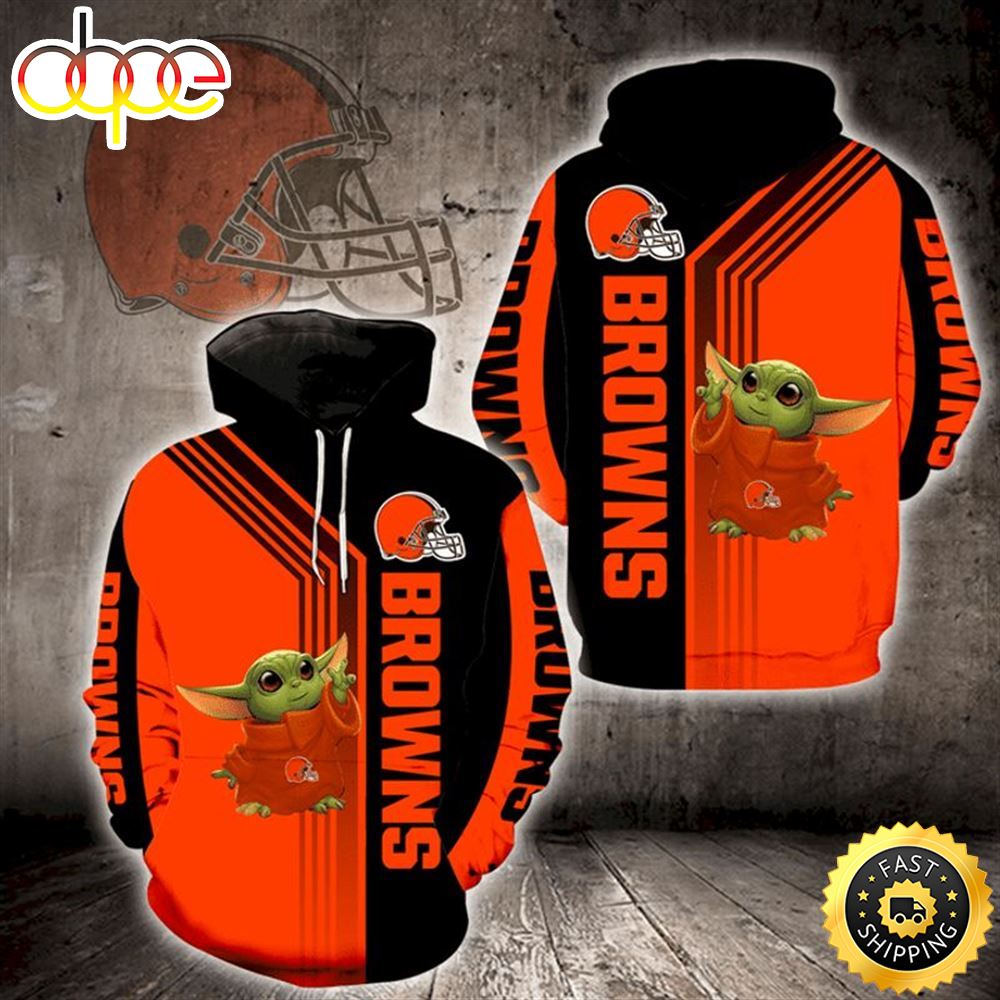 Nfl Baby Yoda Cleveland Browns 3d Hoodie All Over Print Vpcnyy