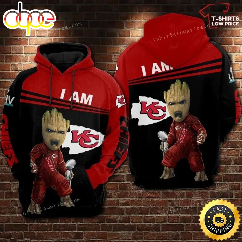 Nfl Football Kansas City Chiefs Groot With Super Bowl Cup 3d All Over Print Hoodie Rejaut