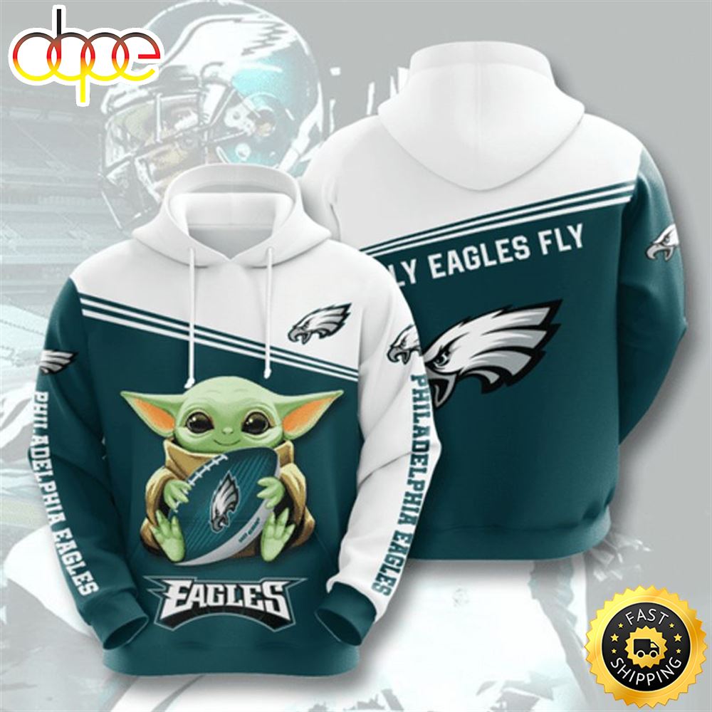 Nfl Sport Team Philadelphia Eagles Baby Yoda 3d Hoodie All Over Printed Rlsvoe
