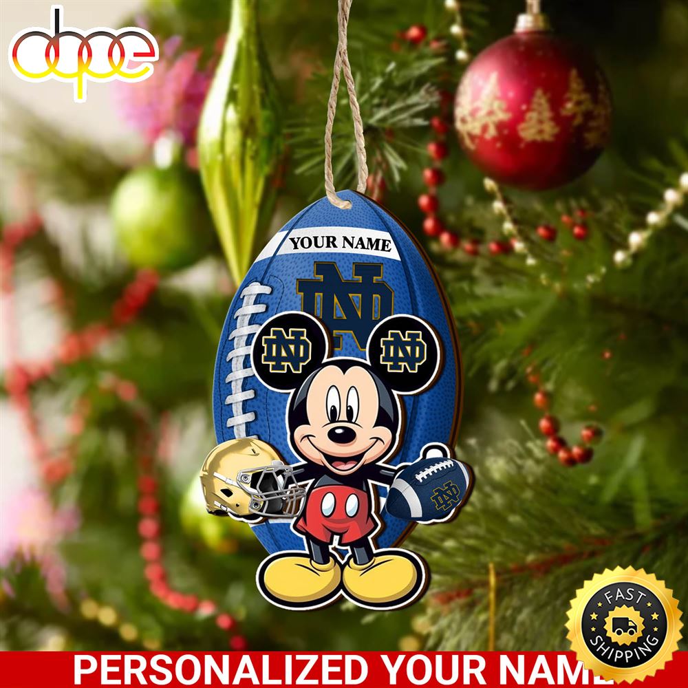 Notre Dame Fighting Irish And Mickey Mouse Ornament Personalized Your Name