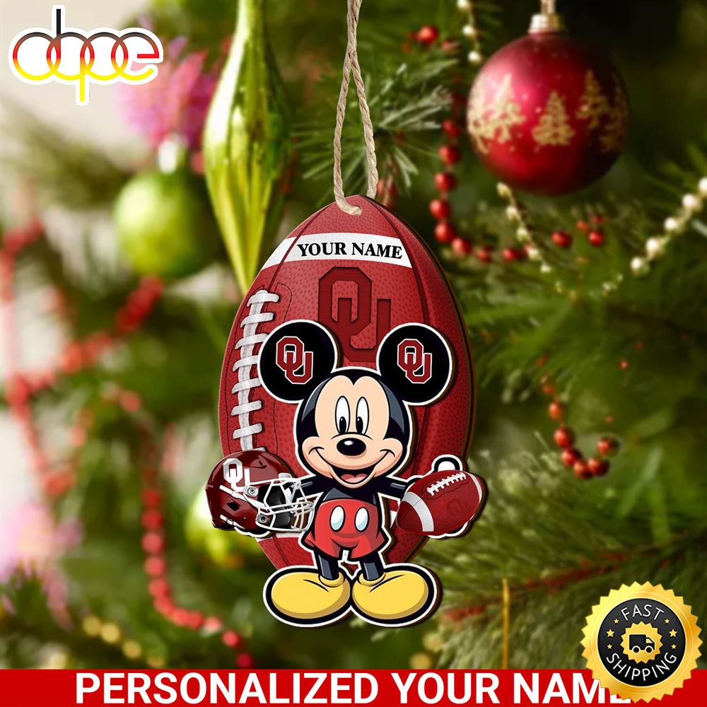 Oklahoma Sooners And Mickey Mouse Ornament Personalized Your Name