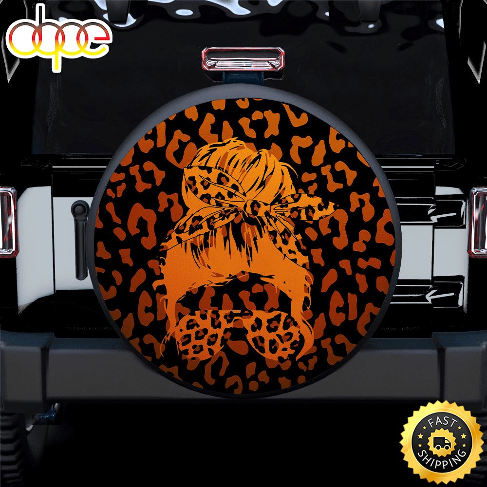 Orange Jeep Girl With Sunglasses Leopard Pattern Car Spare Tire Covers Gift For Campers Uaqix4