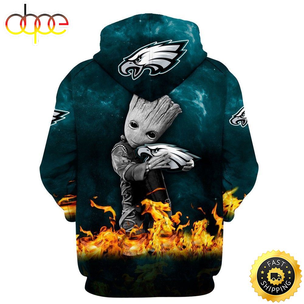 Philadelphia Eagles Baby Groot Fire 3d Hoodie All Over Printed Grlpcz