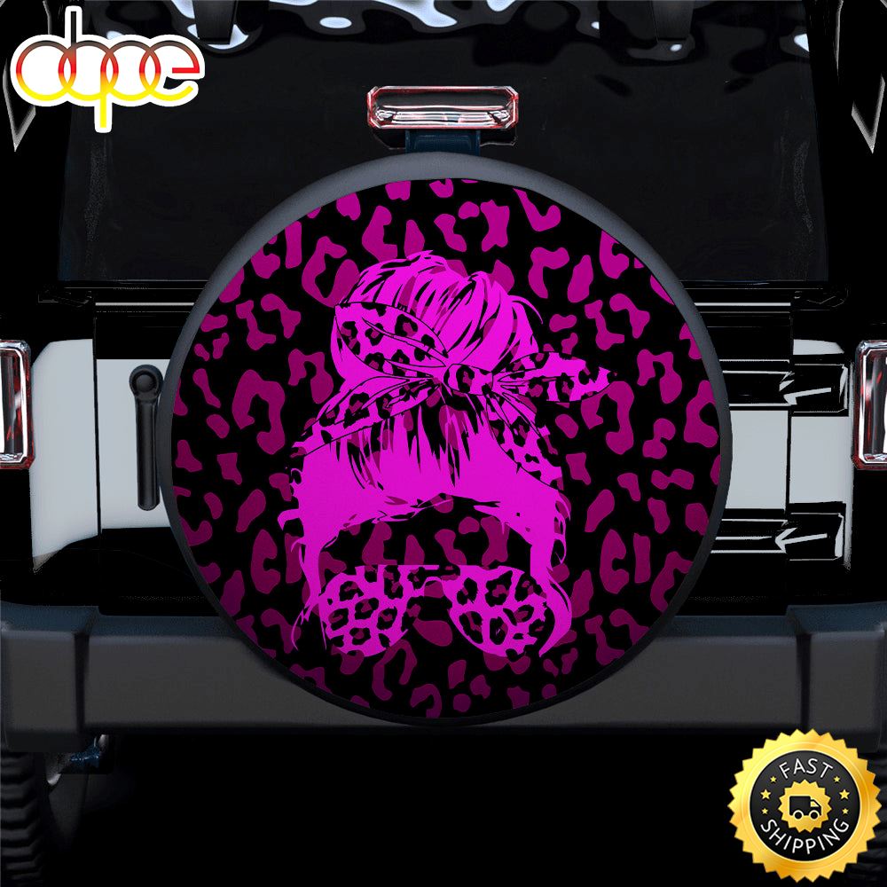 Pink Jeep Girl With Sunglasses Leopard Pattern Car Spare Tire Covers Gift For Campers F7mtlp