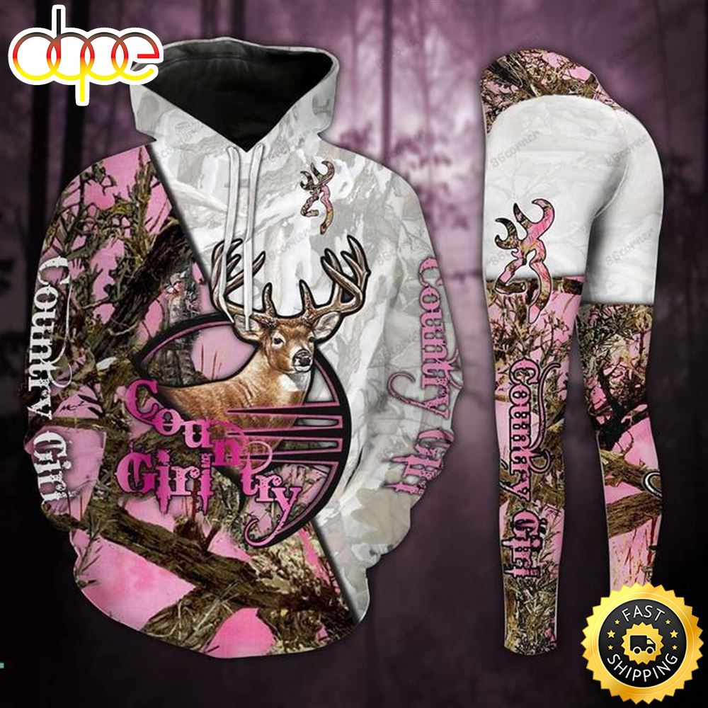Pinky Country Girl Deer Hunting All Over Print Leggings Hoodie Set Outfit For Women Lmczxe.jpg