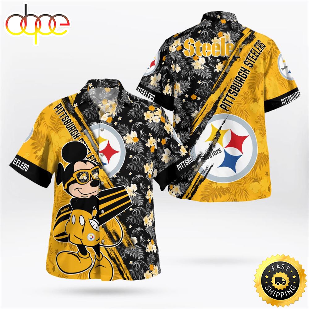 Pittsburgh Steelers Mickey Mouse Floral Short Sleeve Hawaii Shirt