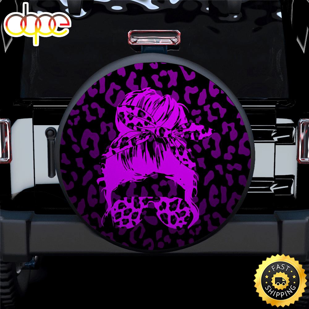 Purple Jeep Girl With Sunglasses Leopard Pattern Car Spare Tire Covers Gift For Campers Wuhsoy