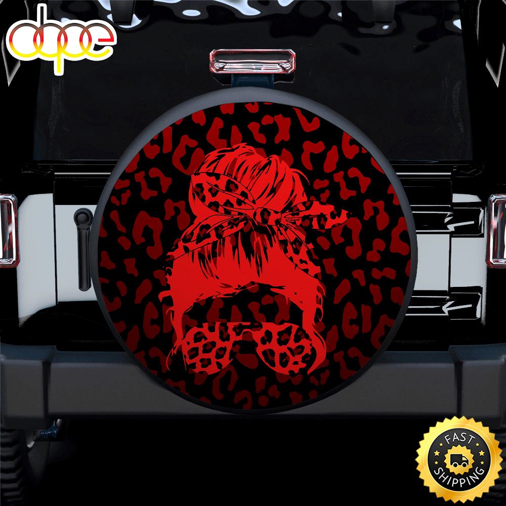 Red Jeep Girl With Sunglasses Leopard Pattern Car Spare Tire Covers Gift For Campers Jl1r2v