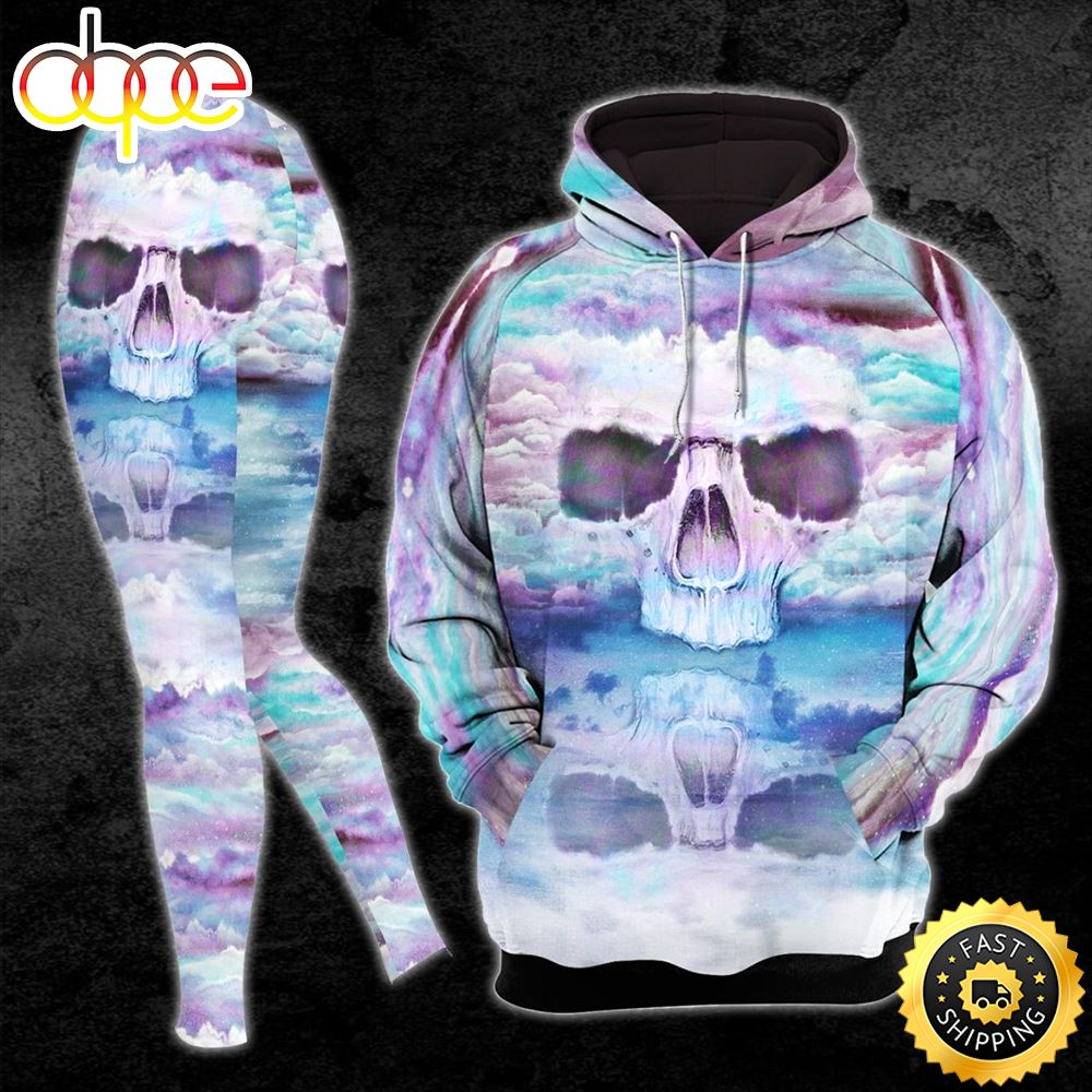 Reflective Pink Blue Cloudy Skull Combo Hoodie And Leggings