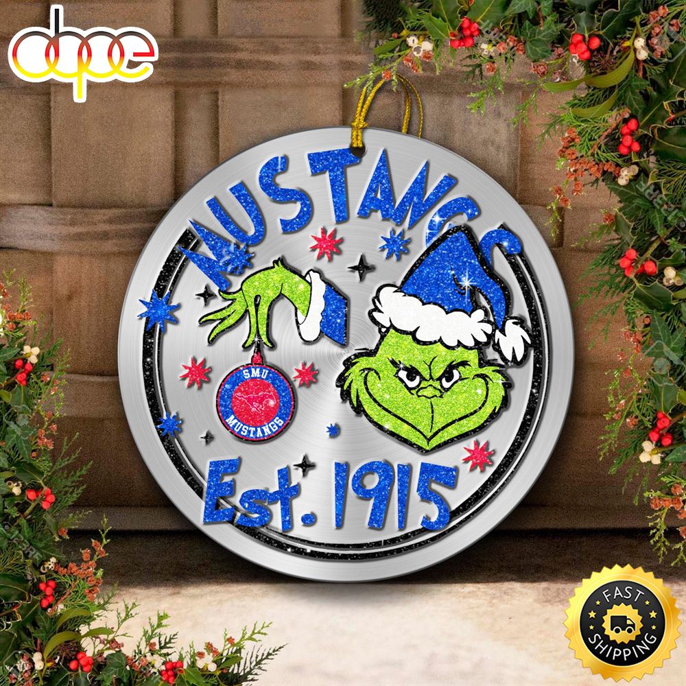 SMU Mustangs Grinch Circle Ornaments Christmas Ruk1fk