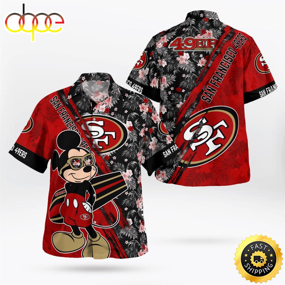 San Francisco 49ers Mickey Mouse Floral Short Sleeve Hawaii Shirt