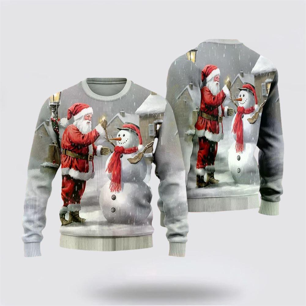 Santa And Snowman Ugly Christmas Sweaters Funny Santa Sweaters 1 Tee Xrhoyx.jpg