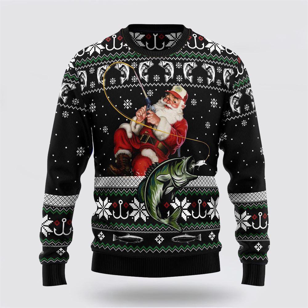 Santa Claus Fishing 3D Ugly Christmas Sweater –