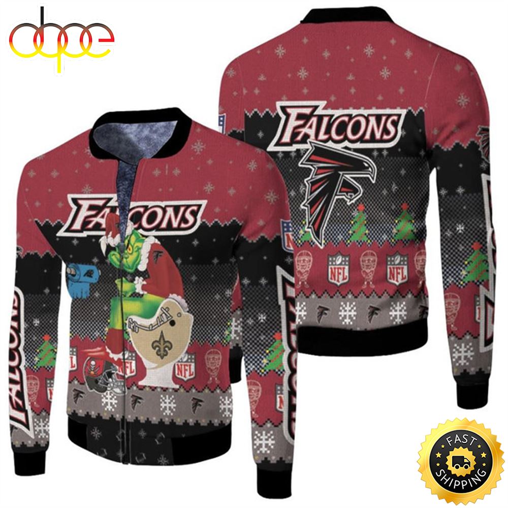 Santa Grinch Atlanta Falcons Sitting On Saints Panthers Buccaneers Toilet Christmas Gift For Falcons Fans Fleece Bomber Jacket Oqoudt.jpg