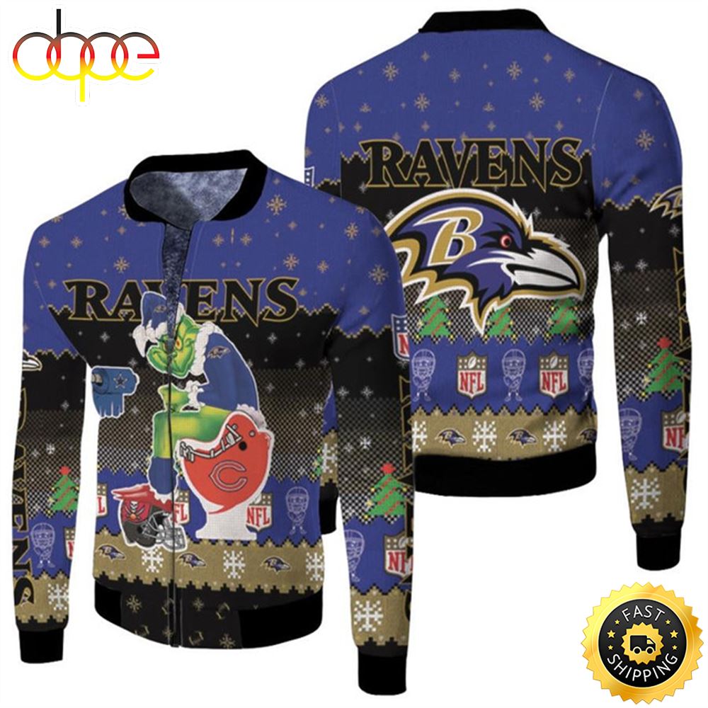 Santa Grinch Baltimore Ravens Sitting On Bears Cowboys Buccaneers Toilet Christmas Gift For Ravens Fans Fleece Bomber Jacket Zt4hgn.jpg