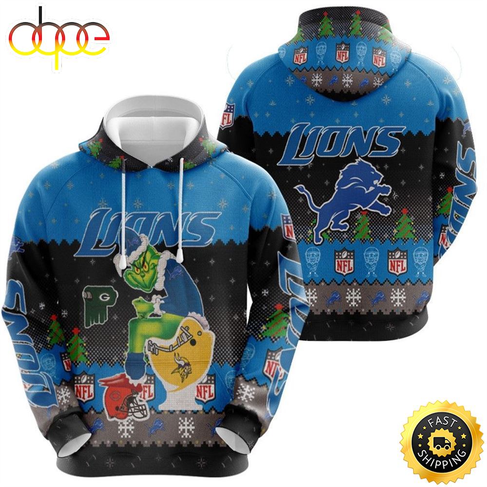 Santa Grinch Detroit Lions Sitting On Vikings Packers Bears Toilet Christmas Gift For Lions Fans Hoodie In 2023 N9famh