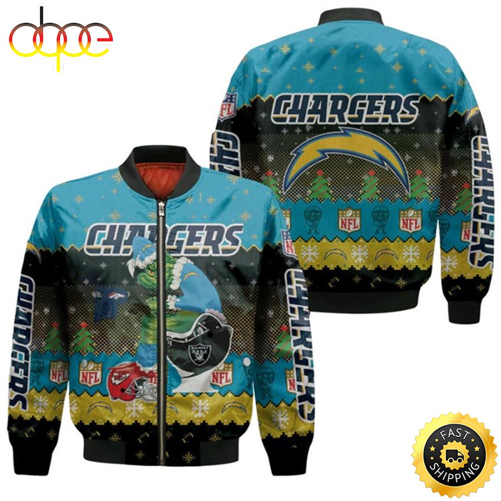 Santa Grinch Los Angeles Chargers Sitting On Raiders Broncos Chiefs Toilet Christmas Gift For Chargers Fans Bomber Jacket Oztjv8.jpg