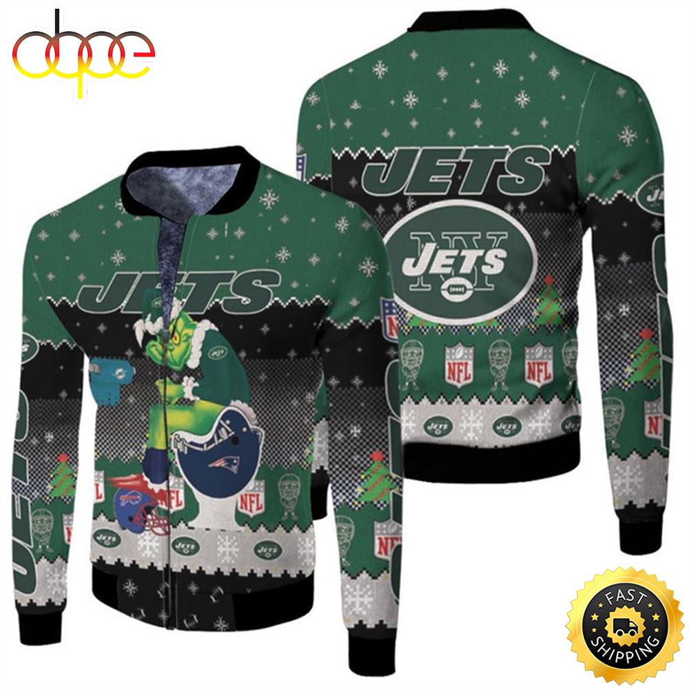Santa Grinch New York Jets Sitting On Patriots Dolphins Bills Toilet Christmas Gift For Jets Fans Fleece Bomber Jacket Eahudd.jpg