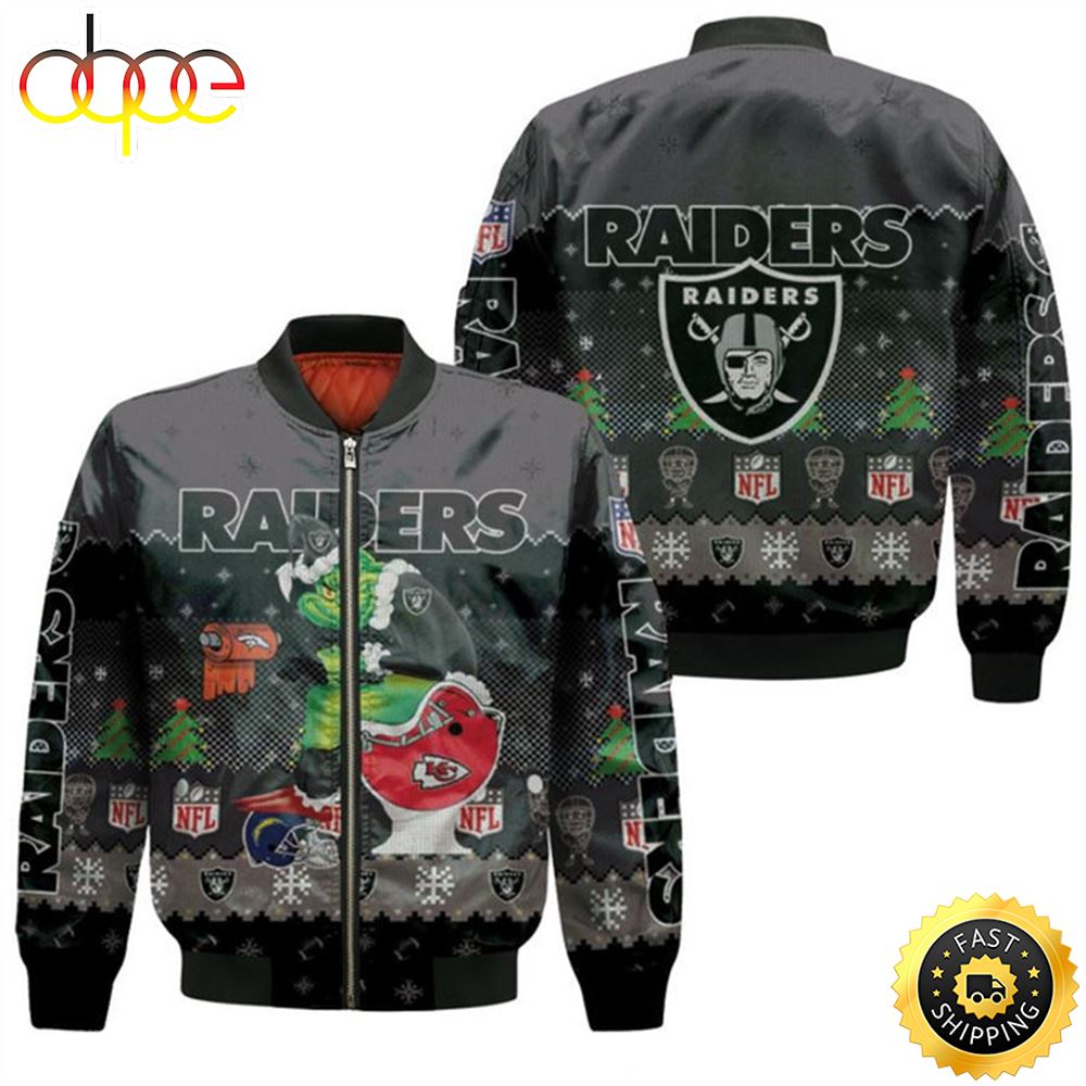 Santa Grinch Oakland Raiders Sitting On Chiefs Broncos Chargers Toilet Christmas Gift For Raiders Fans Bomber Jacket Wqcqgc.jpg