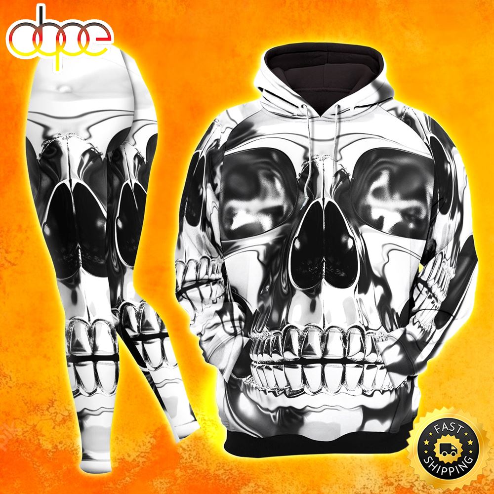 Skull 3D Silver Abstract Combo Hoodie And Leggings