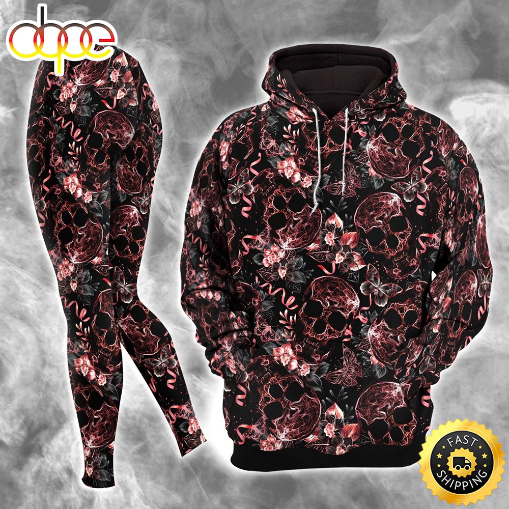 Skull Abstract Effect Butterfly Combo Hoodie And Leggings