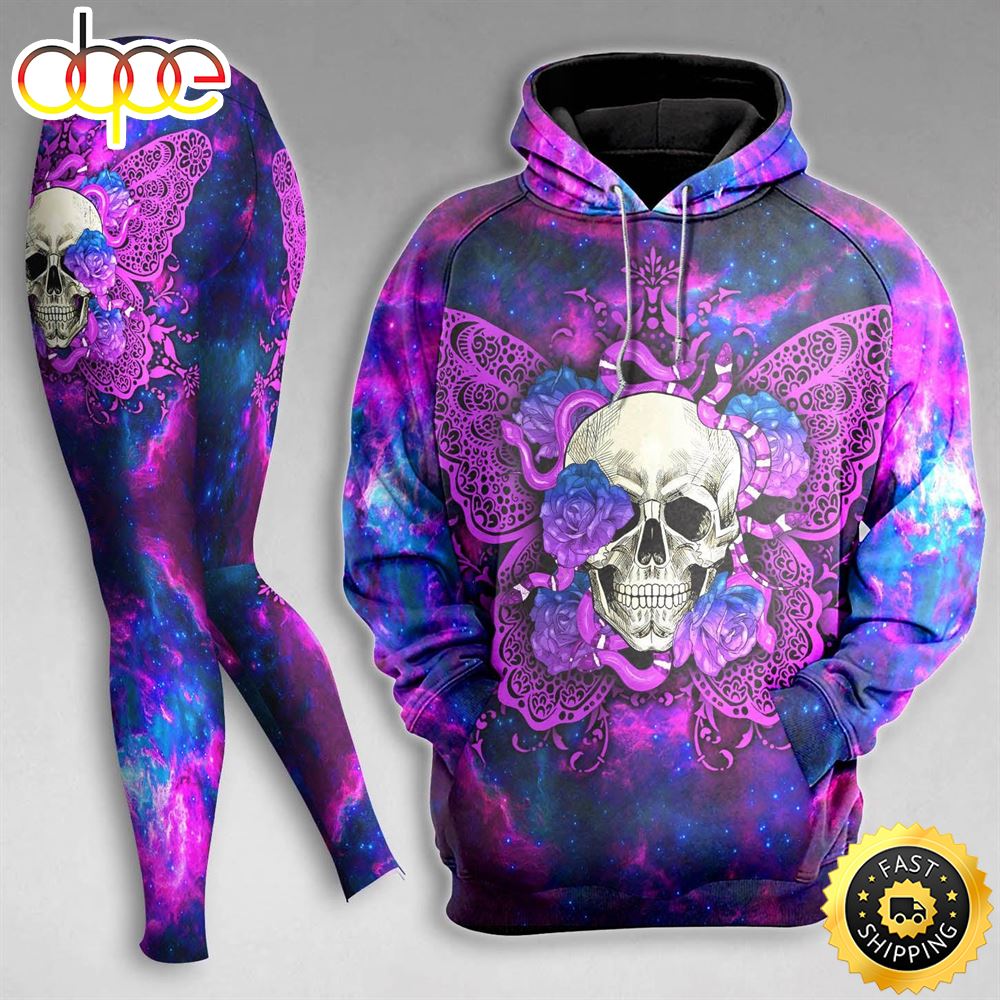 Skull Butterfly Purple Gothic Combo Hoodie And Leggings