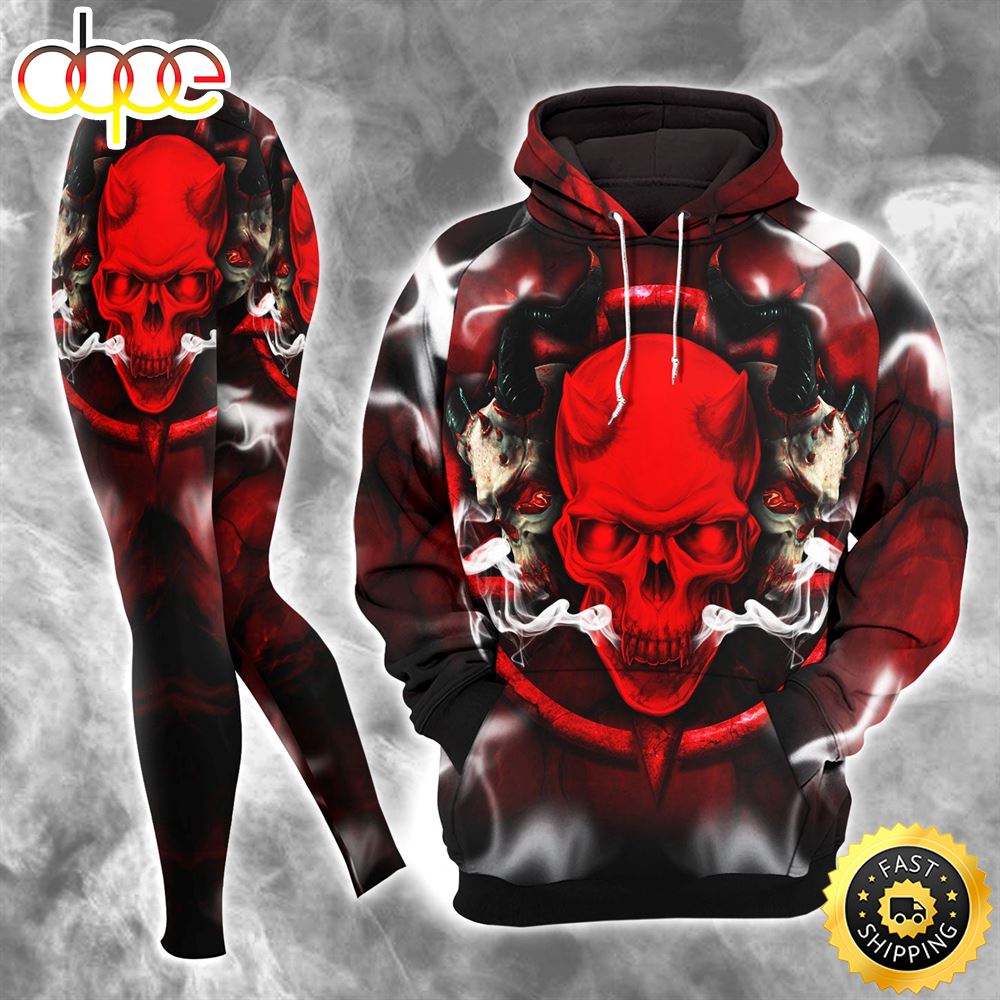 Skull Devil Red Gothic Combo Hoodie And Leggings