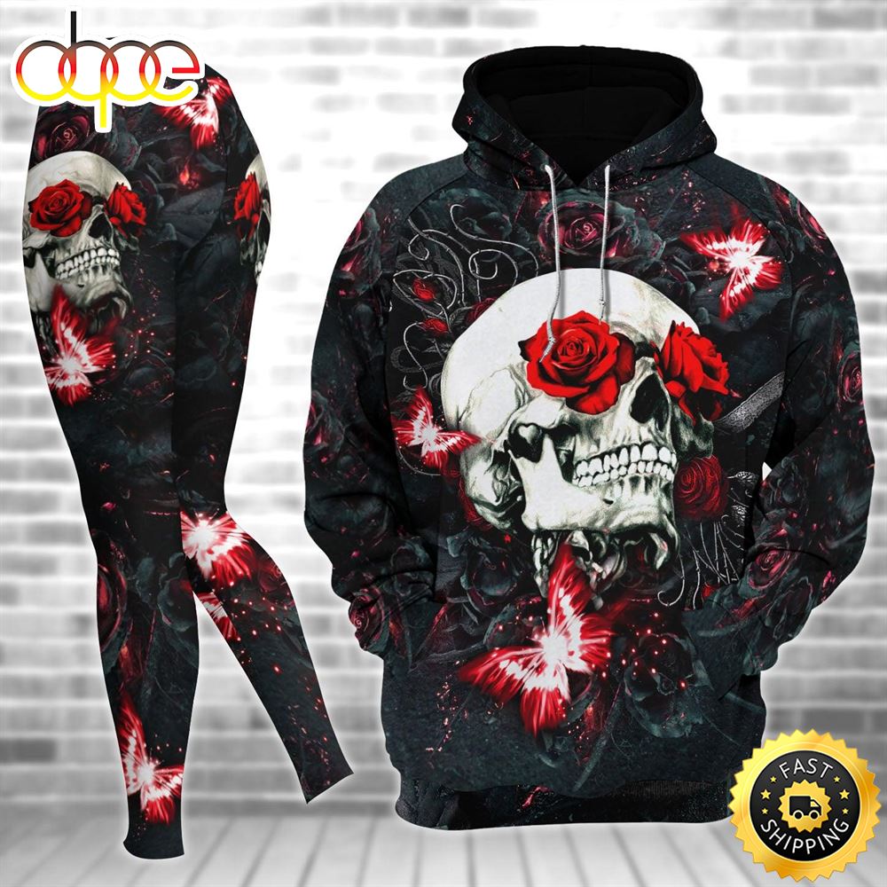 Skull Gothic Rose Artwork Combo Hoodie And Leggings