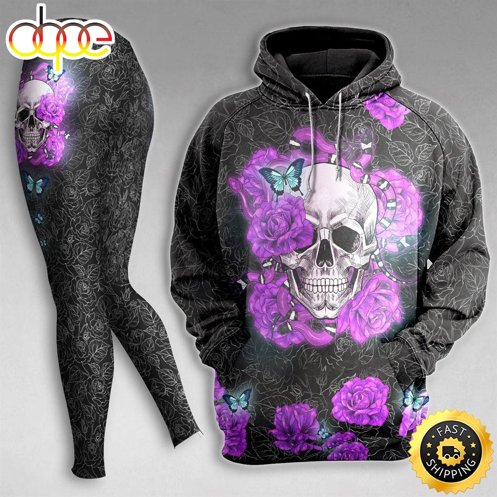Skull Rose Pink Gothic Combo Hoodie And Leggings