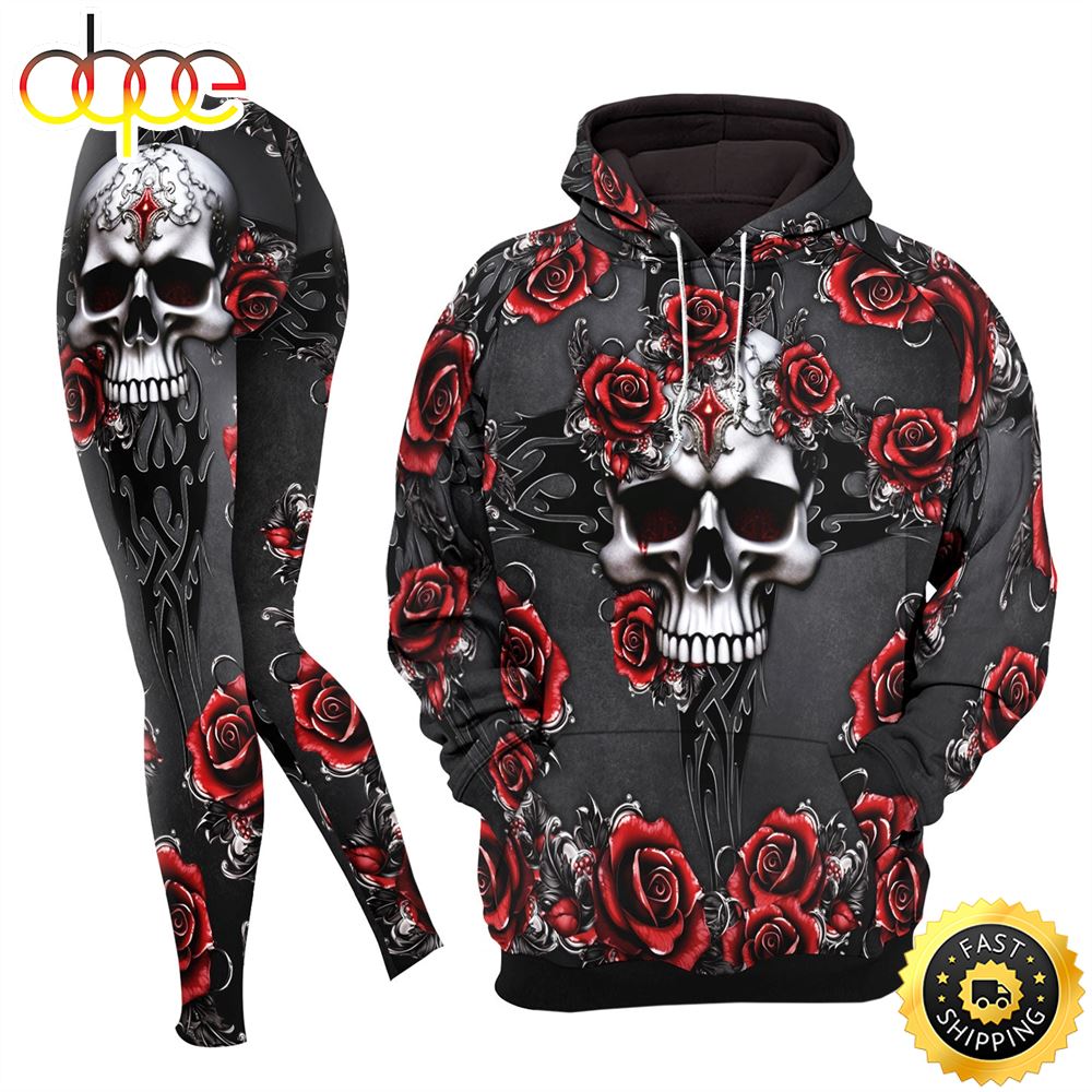 Skull Thorn Rose Gothic Combo Hoodie And Leggings