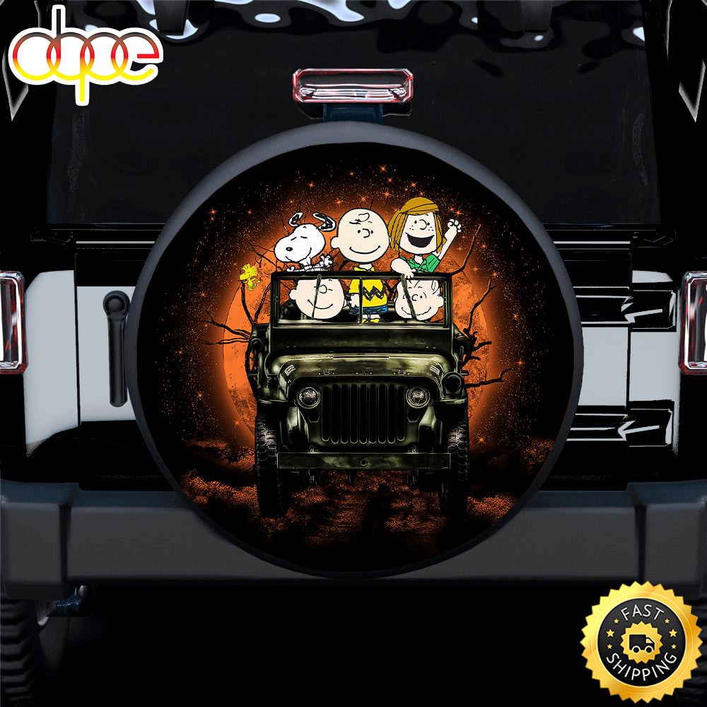 Snoopy And Friends Ride Jeep Halloween Funny Car Spare Tire Covers Gift For Campers Tlwdce
