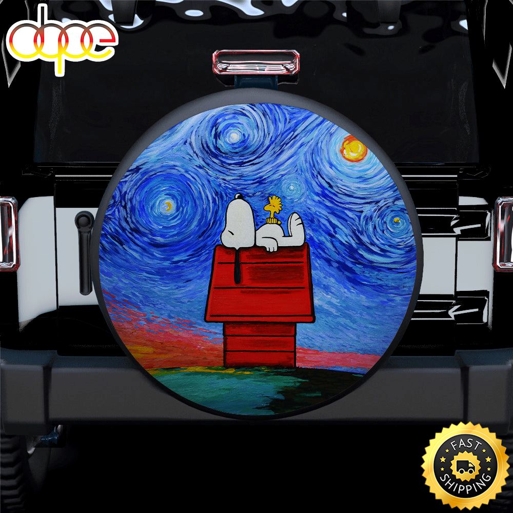Snoopy And Woodstock In The Starry Night Car Spare Tire Covers Gift For Campers Lj85o4