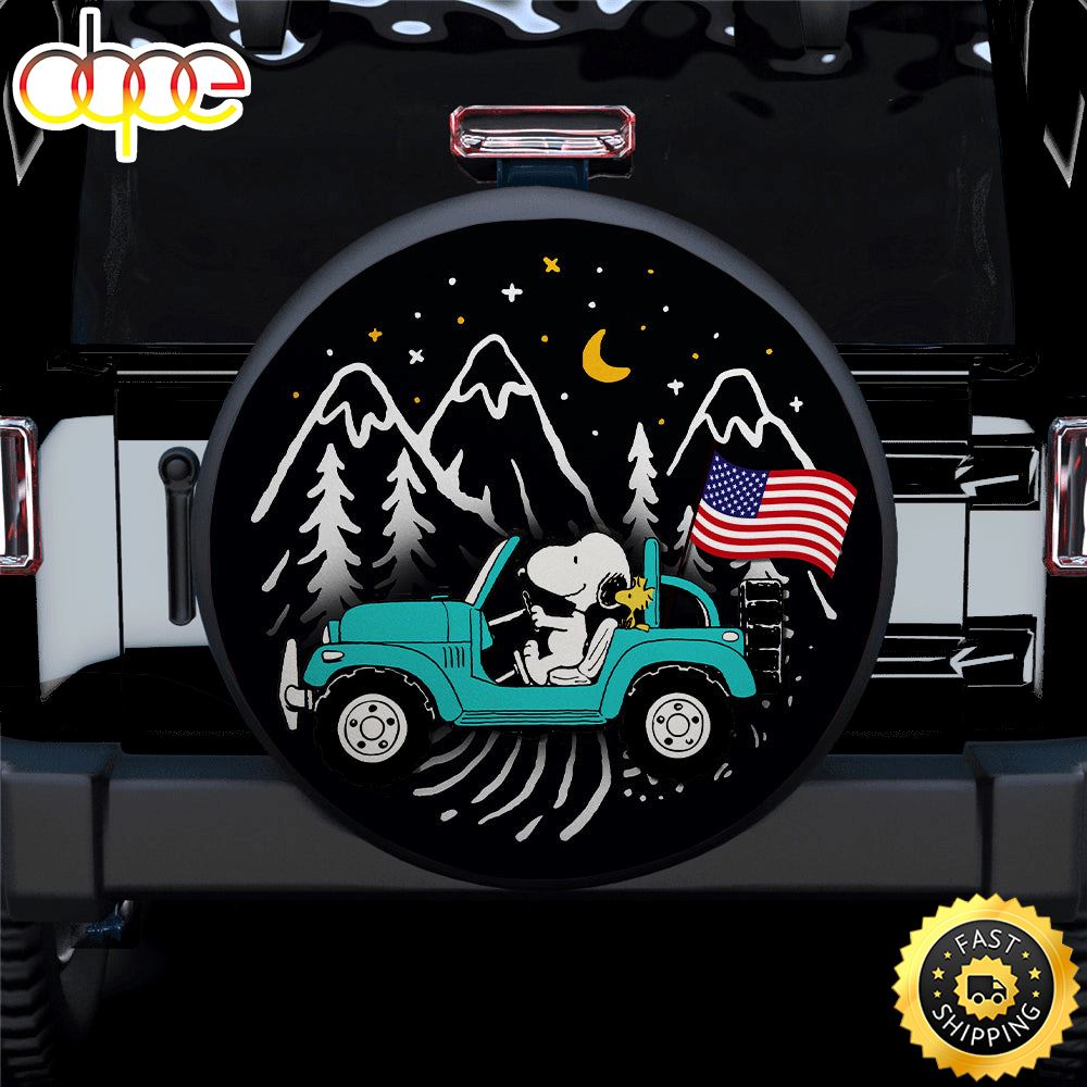Snoopy Mint Jeep US Flag Mountain Car Spare Tire Covers Gift For Campers Vyx2lj