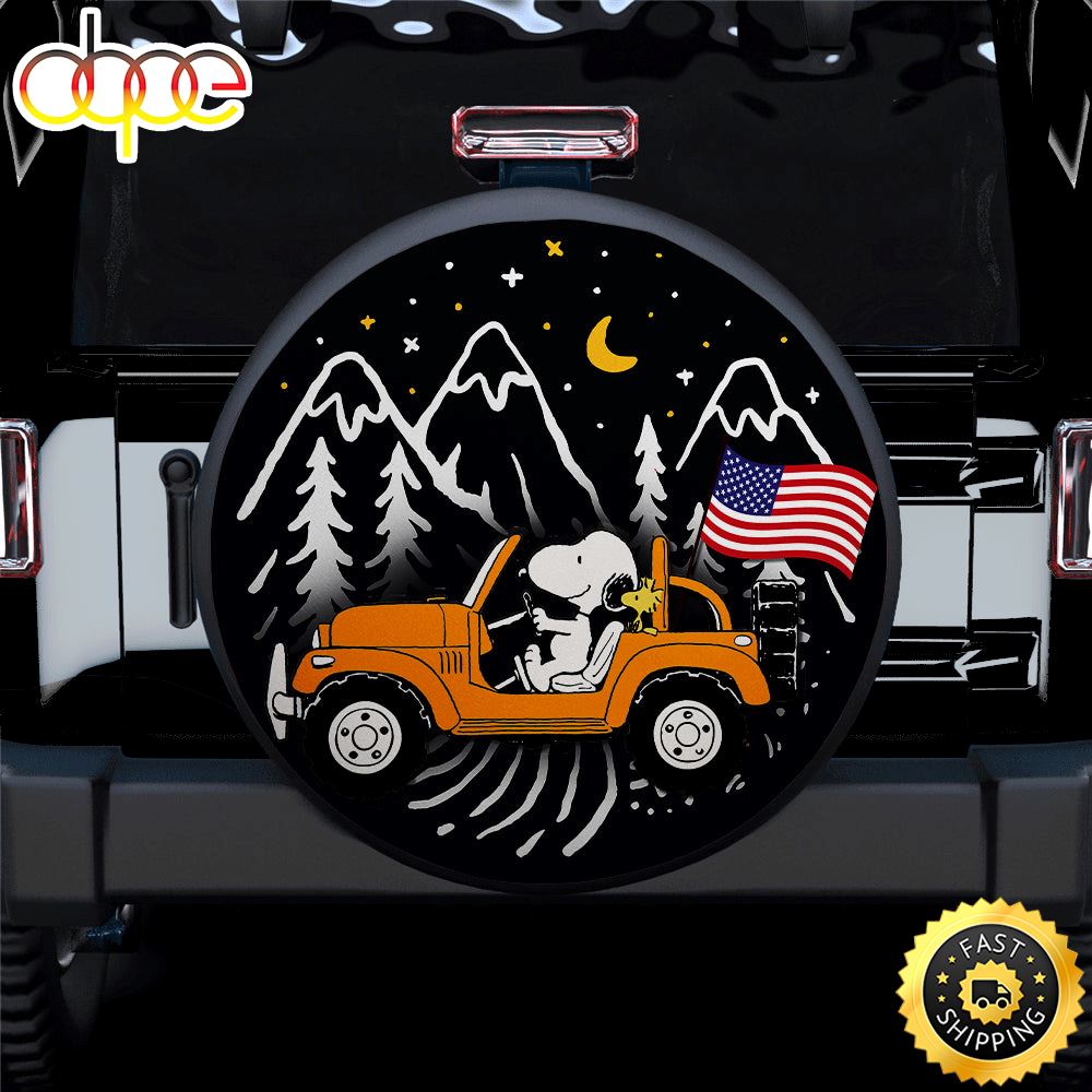 Snoopy Orange Jeep US Flag Mountain Car Spare Tire Covers Gift For Campers Amcqd3