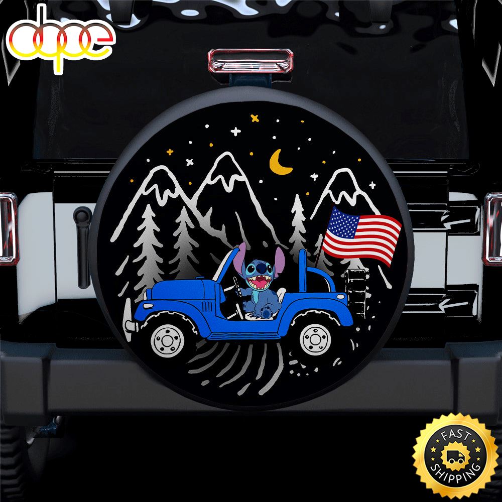 Stitch American Flag Ride Jeep Starry Night Blue Car Spare Tire Covers Gift For Campers Ac3r2k