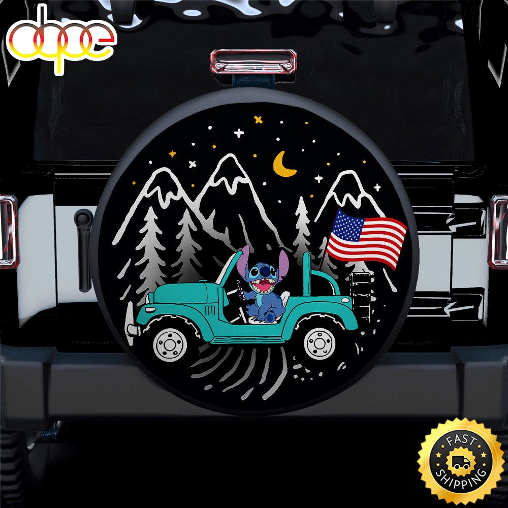 Stitch American Flag Ride Jeep Starry Night Blue Sea Car Spare Tire Covers Gift For Campers Fglkyv