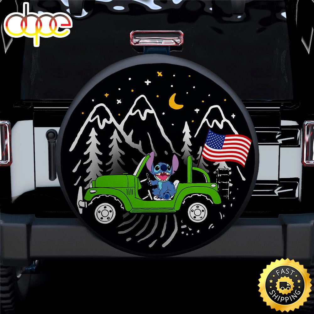 Stitch American Flag Ride Jeep Starry Night Green Car Spare Tire Covers Gift For Campers J7aue9