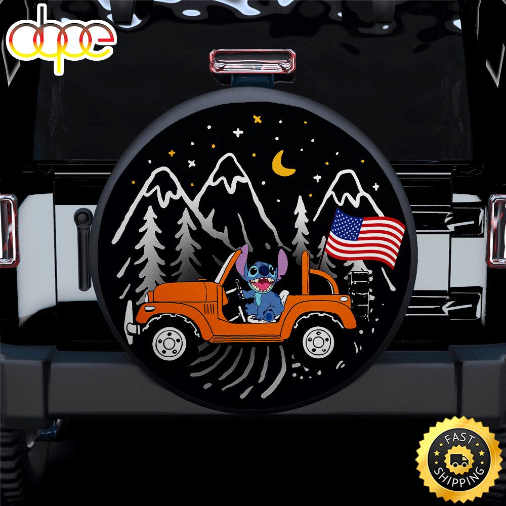 Stitch American Flag Ride Jeep Starry Night Orange Car Spare Tire Covers Gift For Campers Lottgi