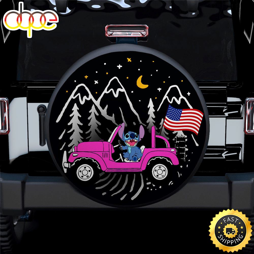 Stitch American Flag Ride Jeep Starry Night Pink Car Spare Tire Covers Gift For Campers Om830a