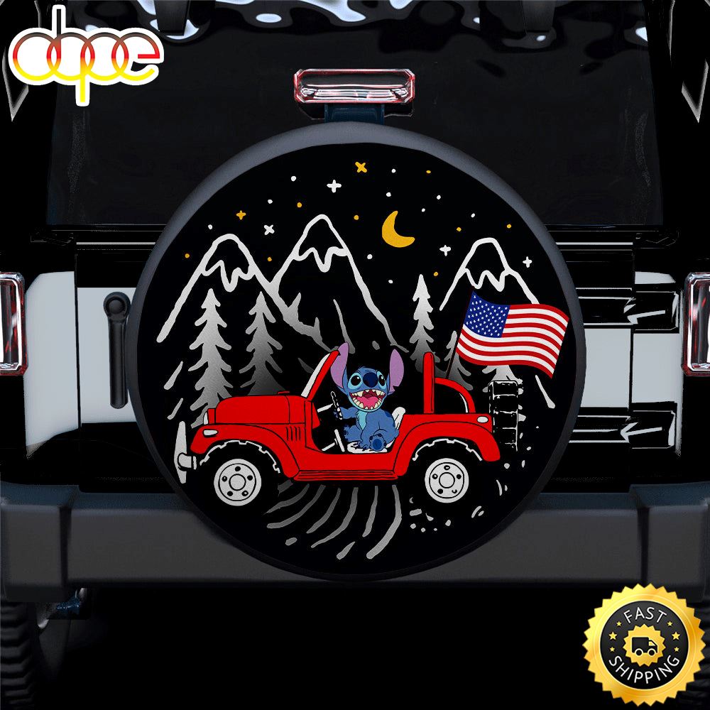 Stitch American Flag Ride Jeep Starry Night Red Car Spare Tire Covers Gift For Campers Mxyfqi