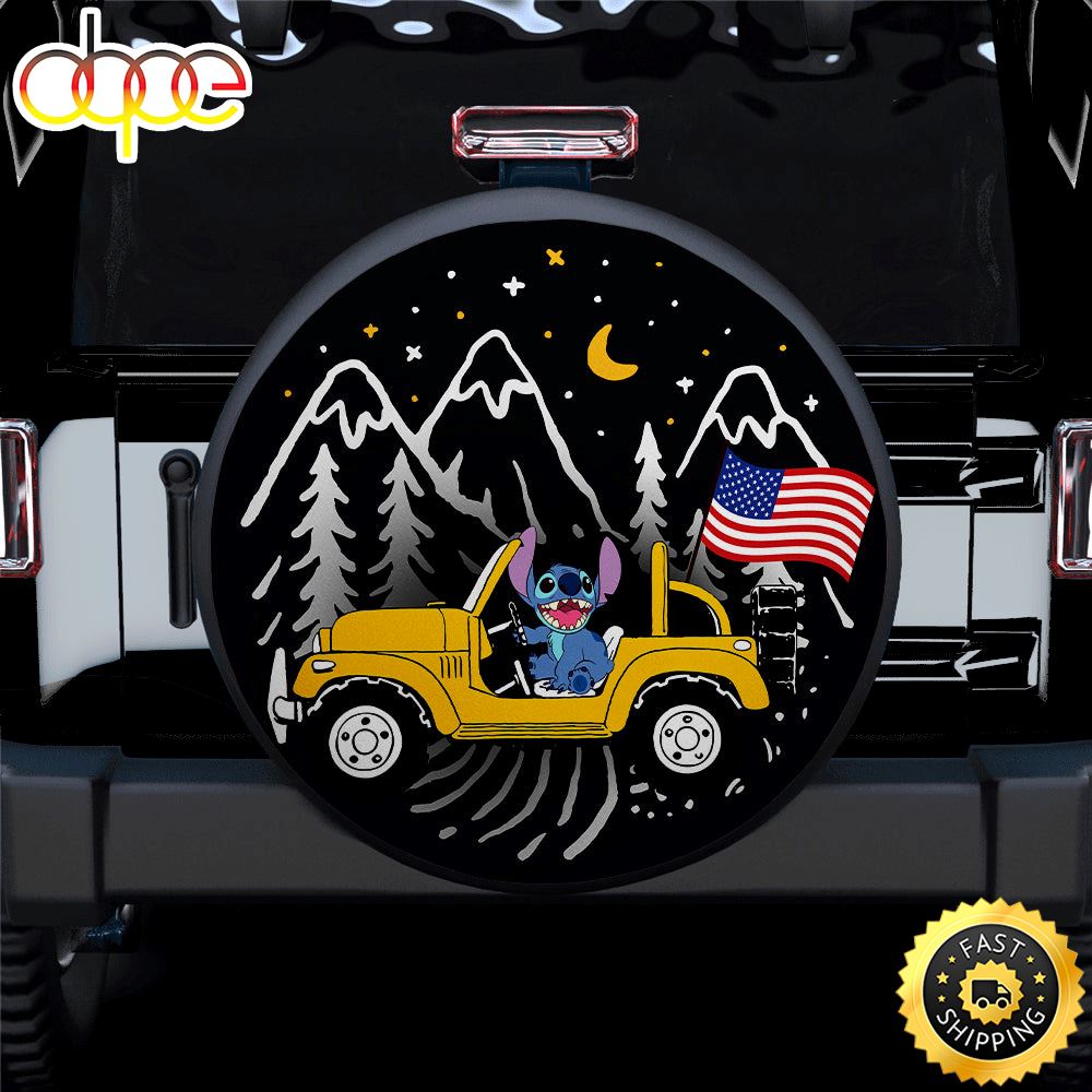 Stitch American Flag Ride Jeep Starry Night Yellow Car Spare Tire Covers Gift For Campers Z9286f