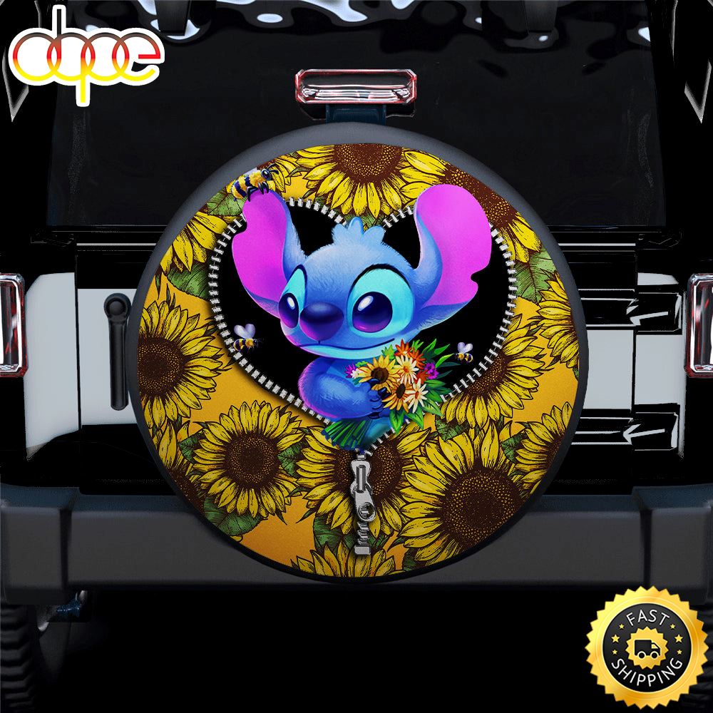 Stitch Sunflower Zipper Car Spare Tire Covers Gift For Campers Wugctp