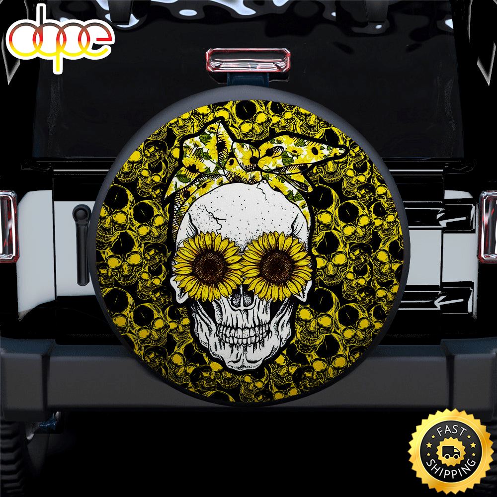 Sunflower Girl Skull Hippie Car Spare Tire Cover Gift For Campers Yv0bts