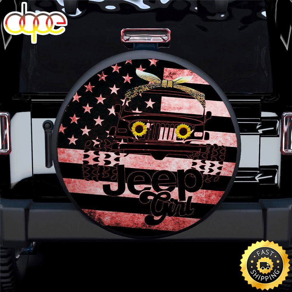 Sunflower Jeep Girl American Flag Car Spare Tire Covers Gift For Campers Haekl7
